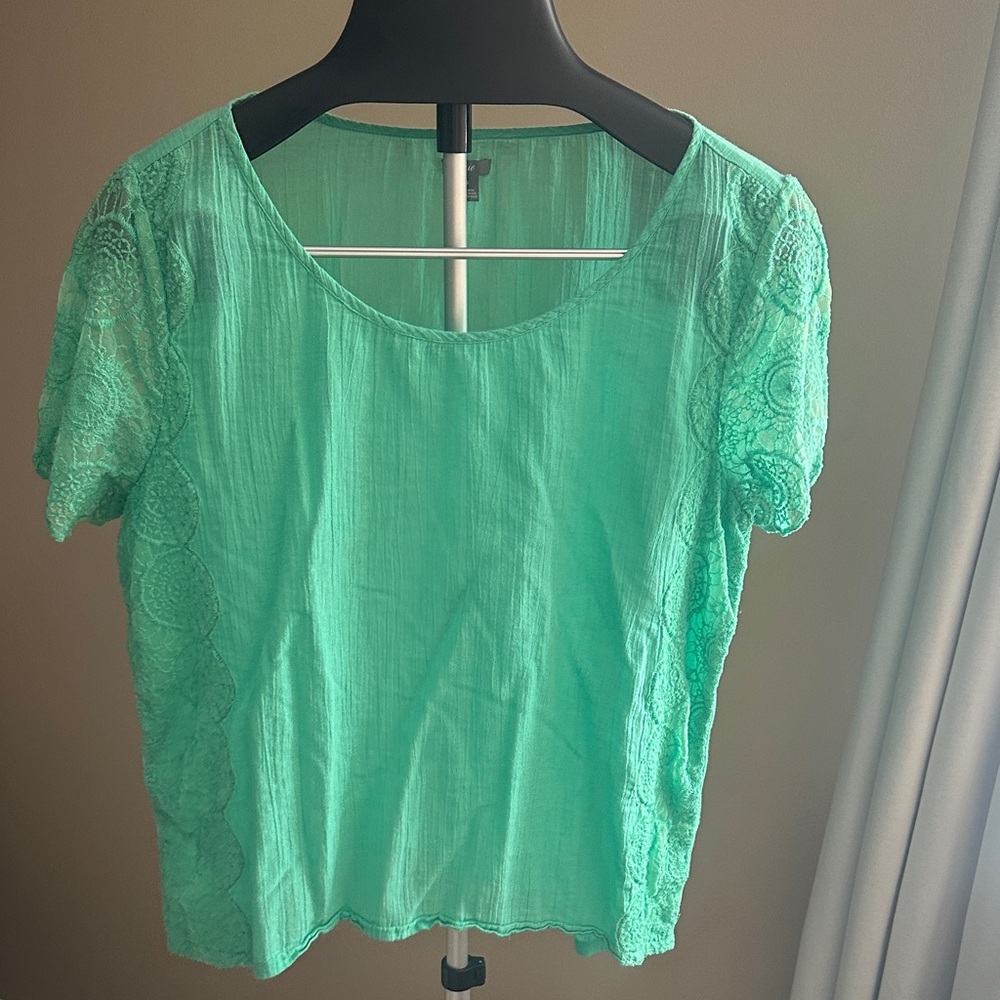 aerie Lace-Trim Short Sleeve Top in Mint